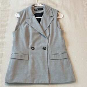 Zara Light Gray Double-Breasted Vest Blazer